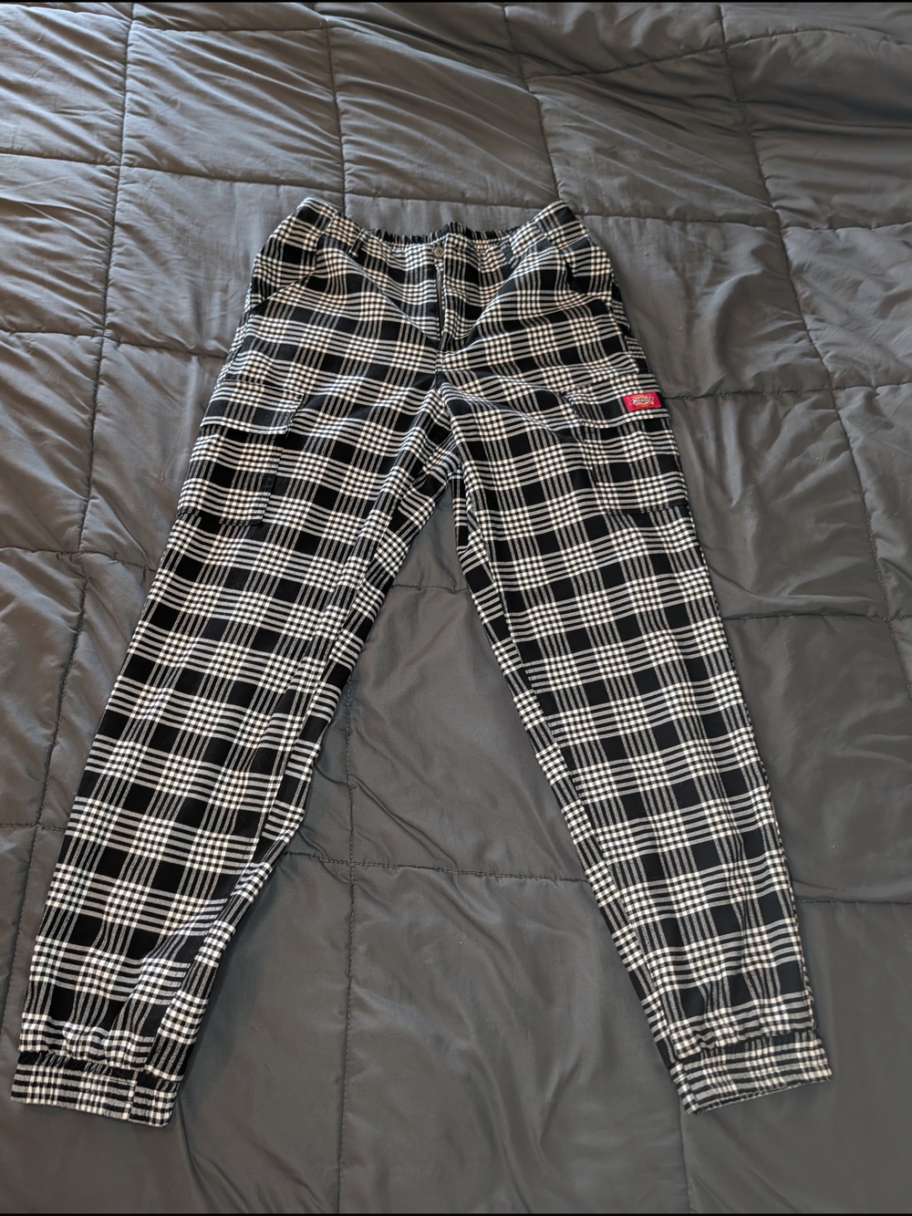 Dickies Pants Womens Large Utility Cargo Joggers Plaid Black White 29" Inseam